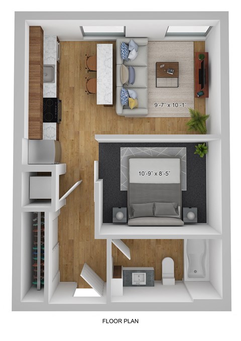 Floor plan for 1 bed, 1 bath, 463 sqft
